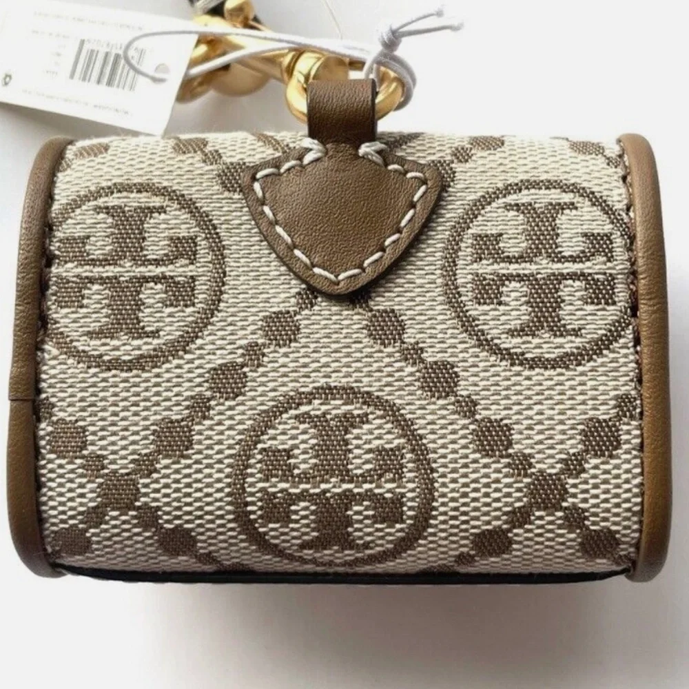 NWT Tory Burch New Hazelnut T Monogram Jacquard Apple AirPods Case
